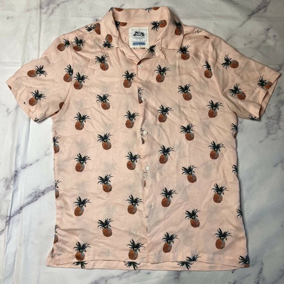 Denim & Flower Other - Denim & Flower Ricky Singh Pink Pineapple Button Up Mens Size Medium S/S Shirt